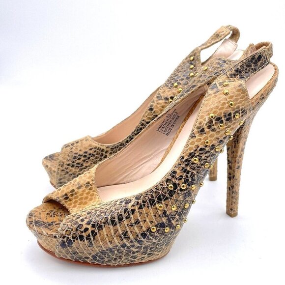 Ziginy Snakeskin gold Studded Sling Back Heels "URGENT"  8.5 - Picture 1 of 8